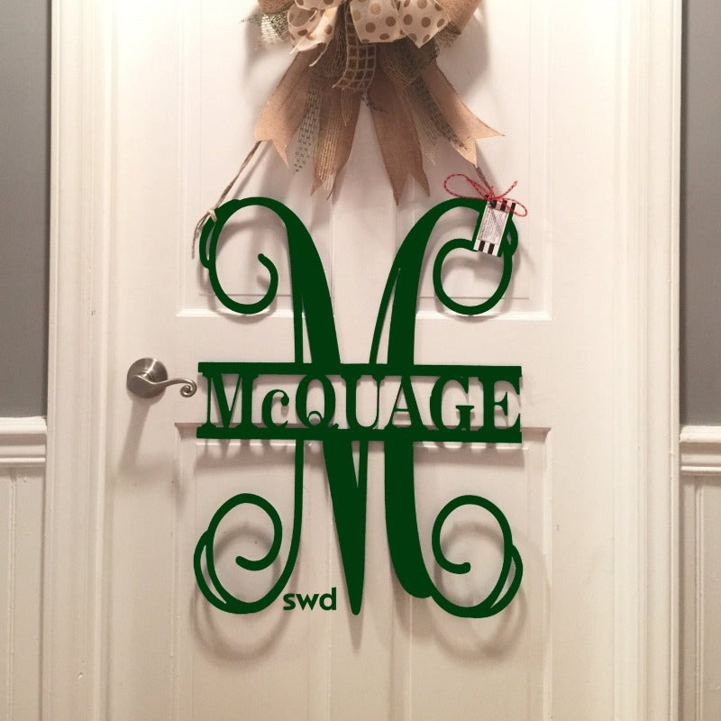 monogram door hanger with family name