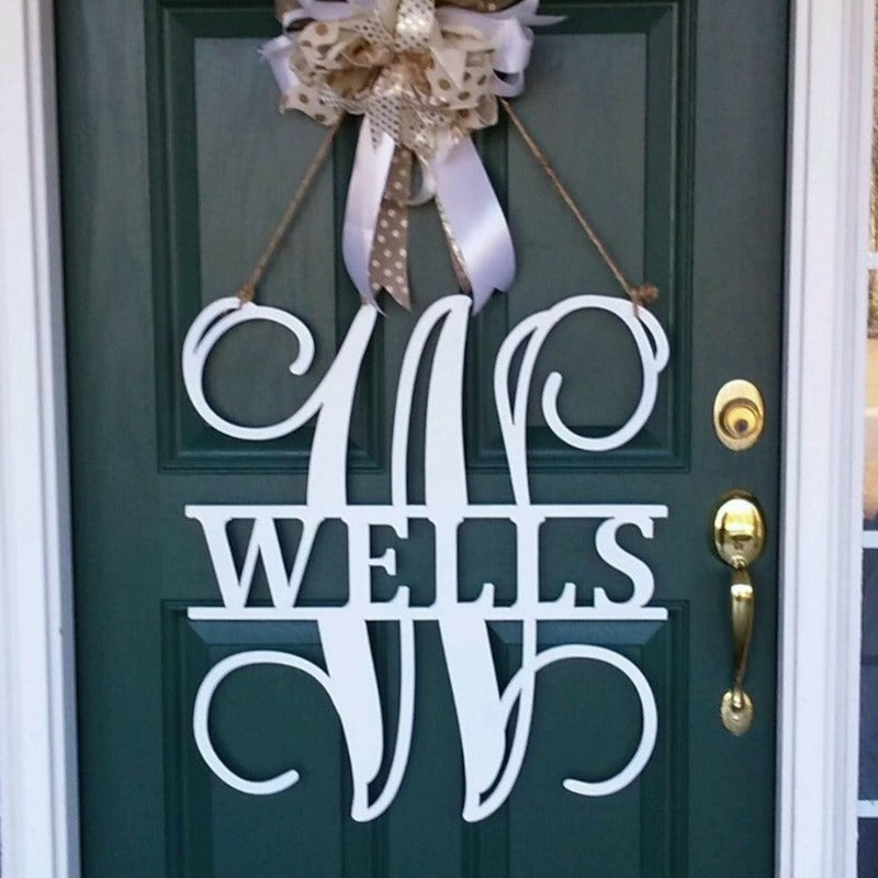 monogrammed door hanger with family name